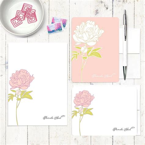 complete personalized stationery set PRETTY PEONY