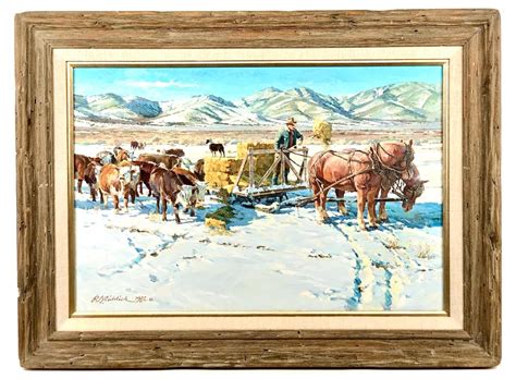 Lot R S Riddick Feeding The Cattle Oil On Canvas