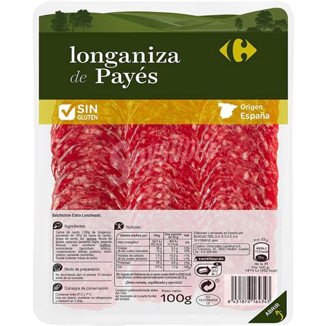 Carrefour Longaniza de Payés en lonchas sin gluten 100 g