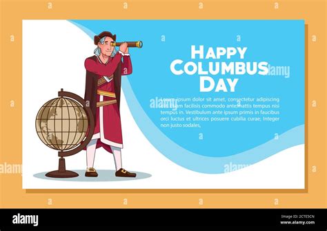 Columbus Day Celebration Scene Of Christopher Using Telescope And Map