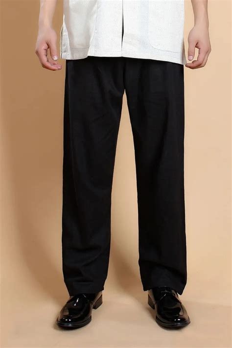 Chinese Style Black Mens Cotton Kung Fu Trousers Vintage Pants