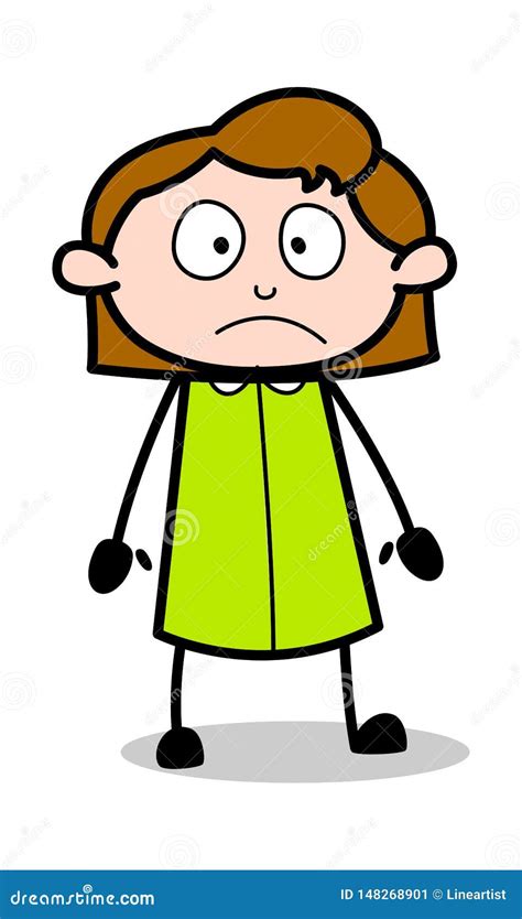 Sad Mood - Retro Office Girl Employee Cartoon Vector Illustration Stock ...