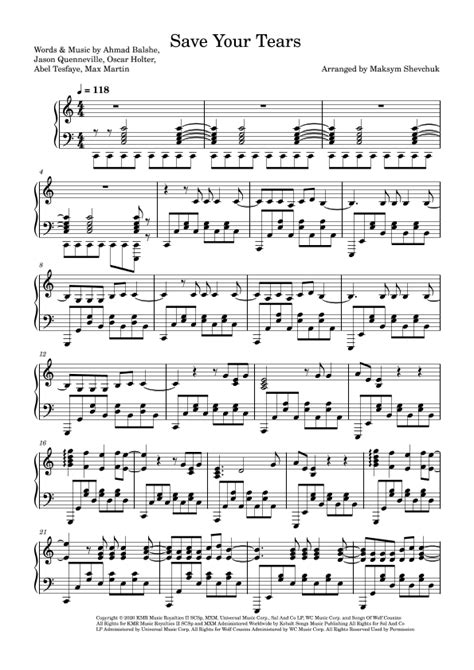 Save Your Tears Arr Maksym Shevchuk By The Weeknd Sheet Music For