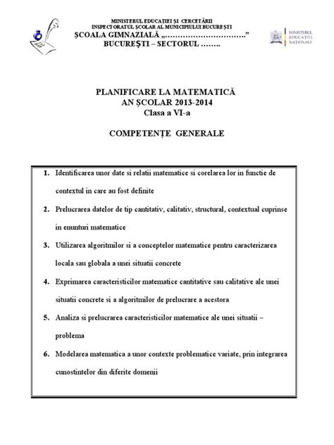 PDF Mate Info Ro 2606 Planificare Matematica Clasa A Vi A Anul