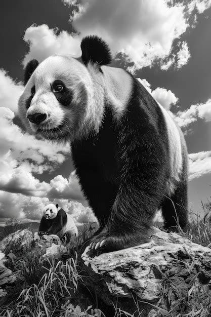 Retrato De Urso Panda Em Preto E Branco Imagem Gerada IA