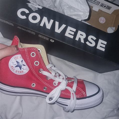 Red high top converse, brand new in box never worn.... - Depop