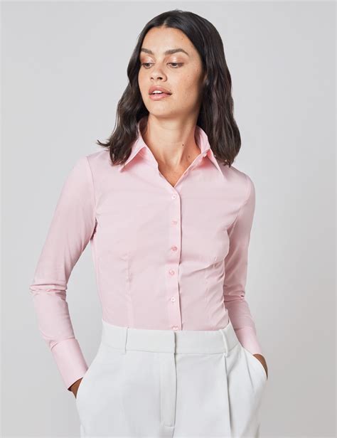 Womens Fitted Shirt With High Long Collar And Single Cuff In Light