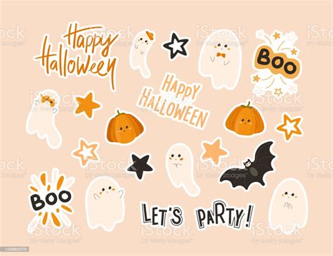 Halloween Stickers Cute Ghosts Set Kawaii Bat Pumpkin With Manga Face