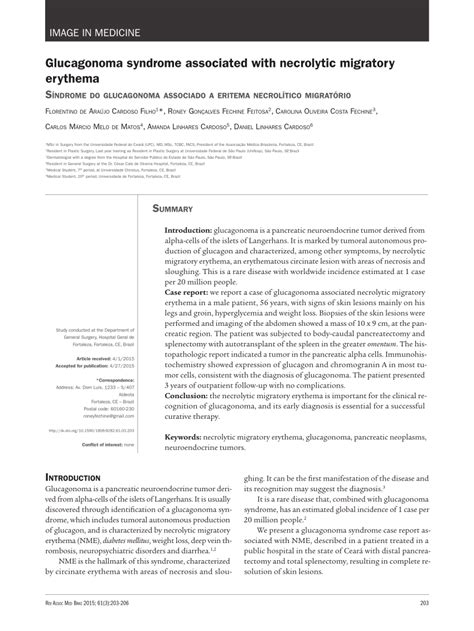 Pdf Glucagonoma Syndrome Associated With Necrolytic Migratory Erythema