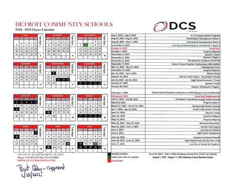 School Year Calendar | Detroit Community Schools