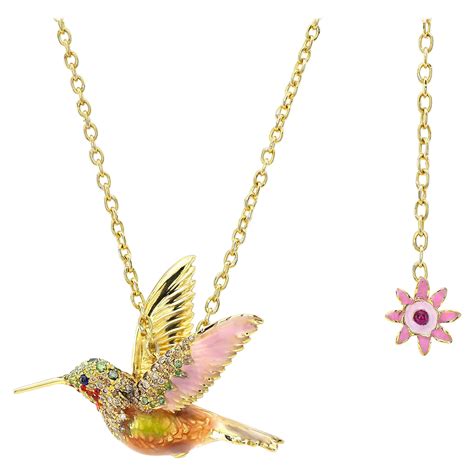 1980s Diamond And Enamel 18 Karat Yellow Gold Hummingbird Pendant For