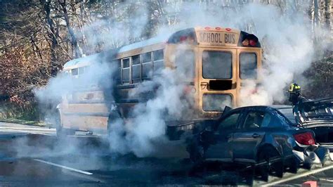 Maryland school bus carrying 23 students catches fire after two-vehicle ...