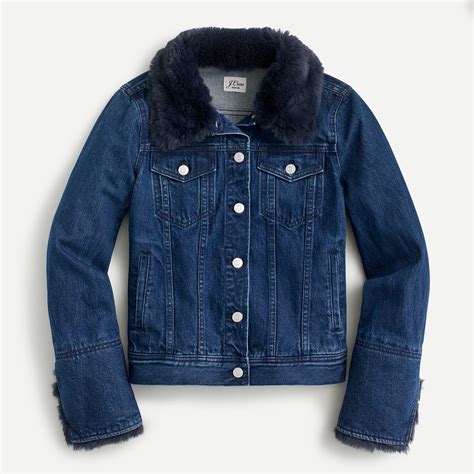 J Crew Classic Denim Jacket With Faux Fur For Women