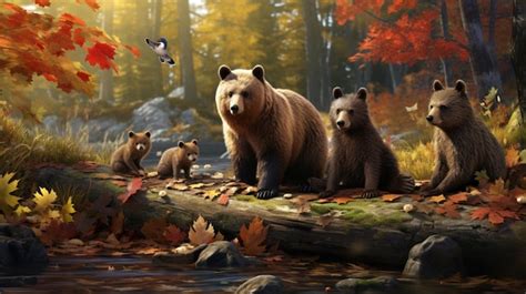 Premium AI Image | North American Forest Animals and Leaves Background