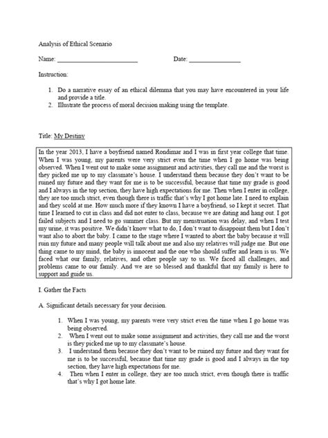 Analysis Of Ethical Scenario Pdf