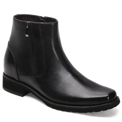 Cmr Chamaripa Elevator Boots For Men Black Leather With Side Zipper