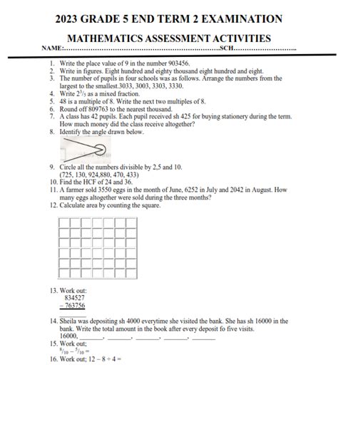 Grade End Term Exams With Marking Schemes Elimu Cloud