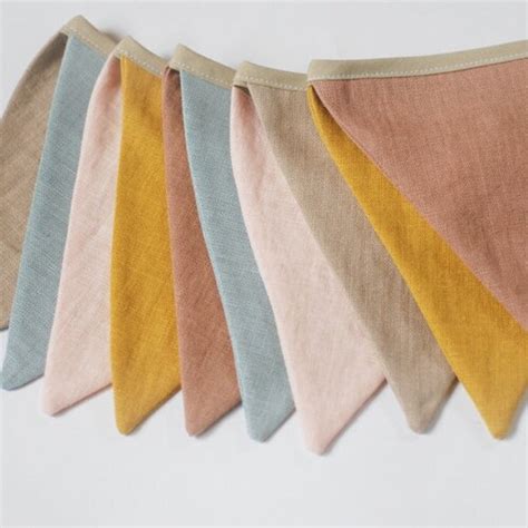 Colorful Earth Fabric Pennant Bunting String Linen Banner Etsy