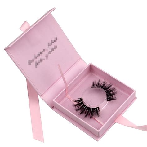 Custom Baby Pink Square Magnetic Eyelash Packaging With Pink Ribbon CMB138