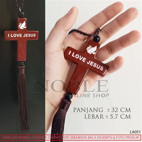 Jual Gantungan Kayu Salib I Love Jesus Hiasan Rohani Cantik Car Mobil