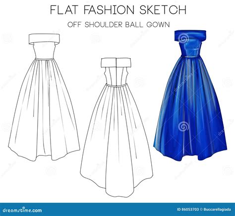 Flat Fashion Sketch Of Formal Ball Gown Stock Illustration