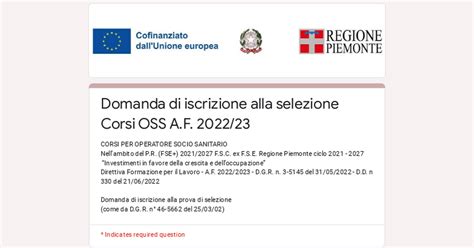 Domanda Di Iscrizione Alla Selezione Corsi Oss A F