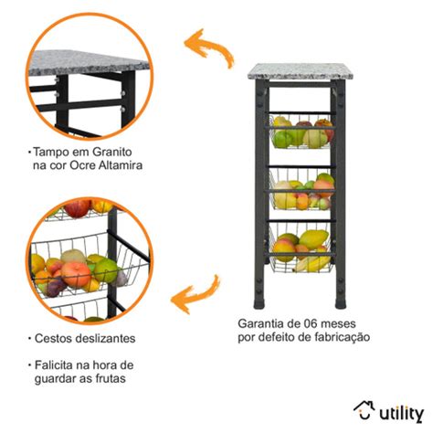 Fruteira Max Forte Tampo De Granito Cestos Remov Veis Craq Submarino