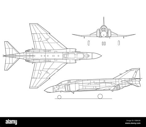 3 view aircraft line art drawing F-4A Phantom II Stock Photo - Alamy