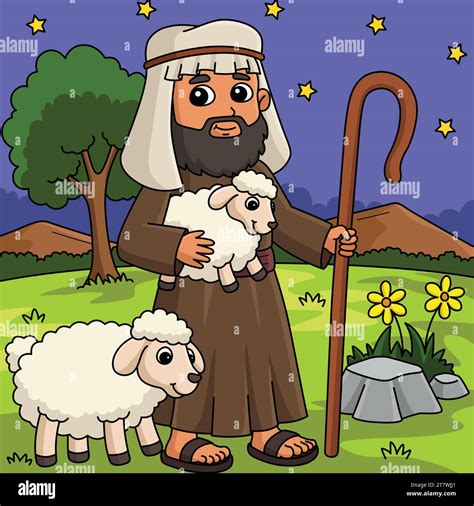 Christian Shepherd Colored Cartoon Illustration Stock Vector Image ...