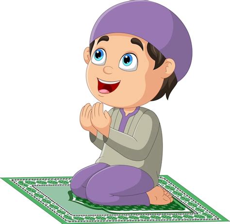 Premium Vector Cartoon Muslim Boy Praying On The Prayer Rug