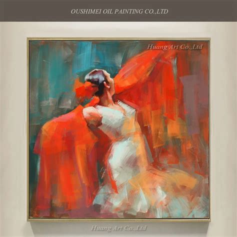 Big Size Artist Painted Spanish Dancer Oil Painting Hand Painted Flamenco Dancer Orange Oil