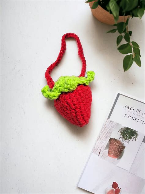 Handmade Crochet Strawberry Pouch Bag Keychain Etsy