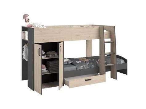 Lits Superpos S Enfant Avec Rangements D Cor Chene Jackson Et Gris