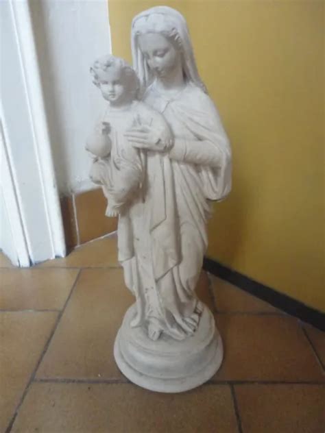 ANCIENNE STATUE RELIGIEUSE Vierge Marie Et L Enfant Jesus En Platre