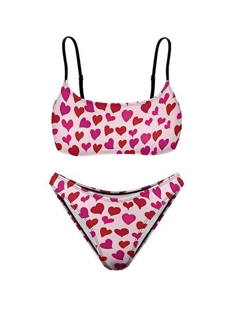 Emmiol Kostenloser Versand Allover Herz Spaghettitr Ger Bikini Set