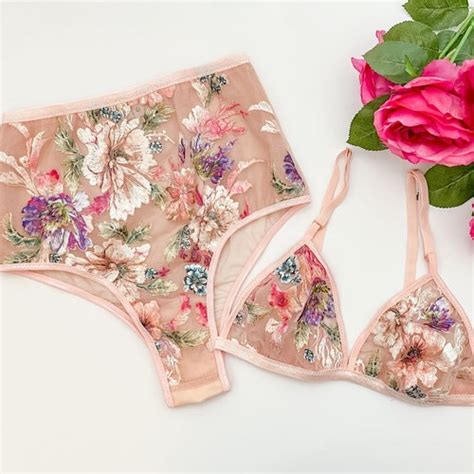 Blush Pink Embroidered Floral Lingerie Set Boudoir Lingerie Etsy