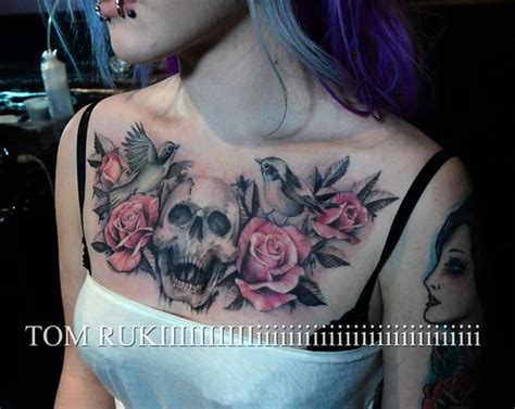 Skull Rose Chest Piece Custom Tattoo Design By Tom Ruki Flickr