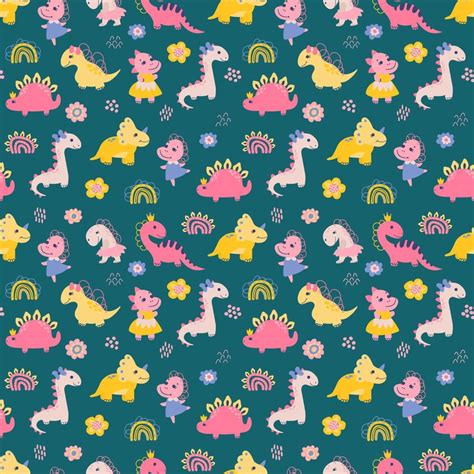 Seamless pattern with dino girls. Design for fabric, textile, wallpaper ...