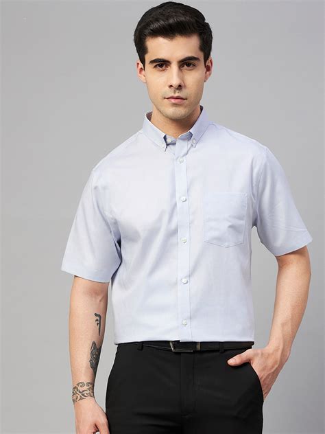 Buy Marks Spencer Men Blue Solid Cotton Easy Iron Formal Shirt