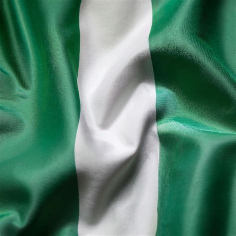 Nigeria National Flag Cloth Fabric Waving On The Sky With Beautiful Sun Light Premium Ai