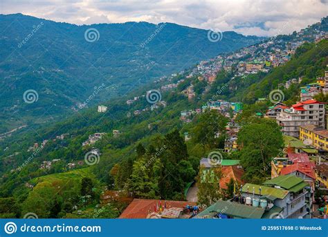 Aerial Of Gangtok Blue Misty Mountains And Cloudy Sky In The