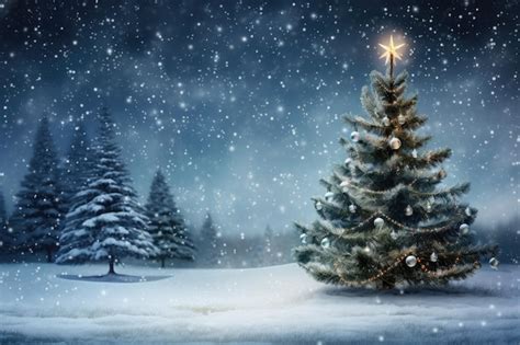 Premium AI Image | Christmas tree in snow covered woods at night