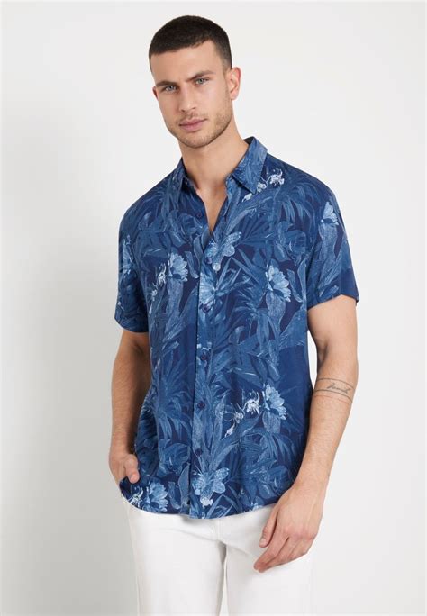 Guess Allover Print Camisa Mehrfarbig Grundton Blau Azul Zalando Es