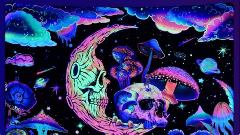 Galoker Blacklight Skeleton Tapestry Trippy Mushroom Floral