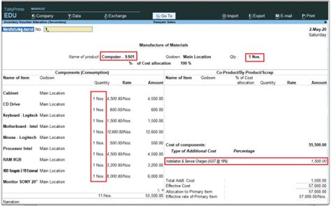 Use Of Inventory In Manufacturing In Tallyprime Accounting Software