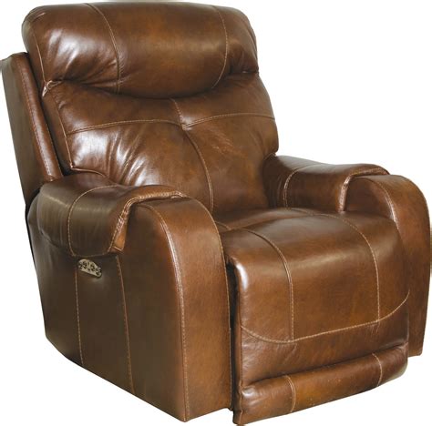 Catnapper Venice Top Grain Leather Touch Power Headrest Power Lay Flat Recliner Chestnut Cn