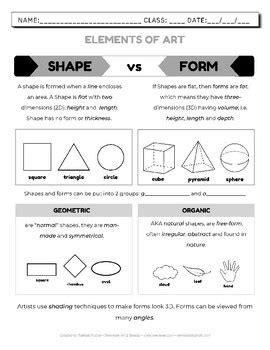 Shape vs Form - Elements of Art by Riekreate | TPT