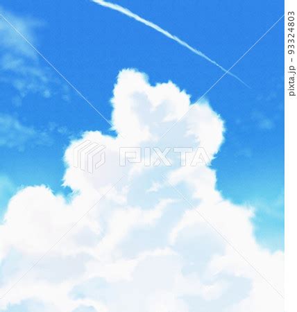 夏の青空入道雲と飛行機雲のイラストのイラスト素材 93324803 PIXTA