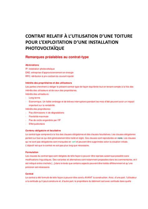 Modele Contrat Une Toiture Pour L Exploitation D Une Installation