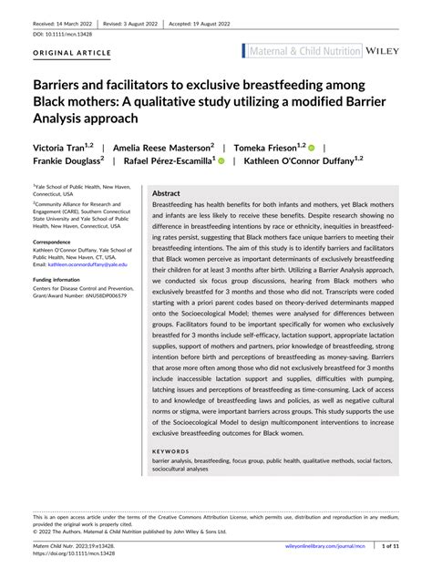 Pdf Barriers And Facilitators To Exclusive Breastfeeding Among Black